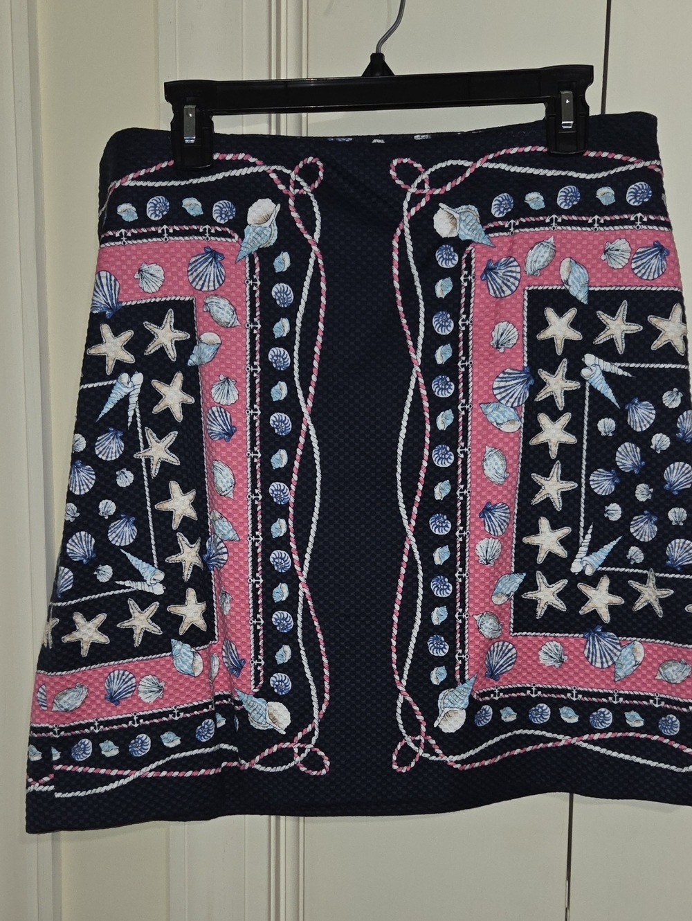 Talbots Navy and Pink Nautical Embroidered A-Line Skirt